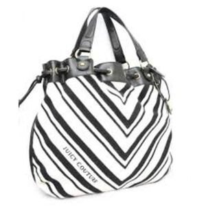Juicy Couture HANDBAG Black & White Zebra Striped Shoulder Purse Leather & Terry
